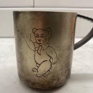 Vtg Pewter Baby Cup w/Teddy Bear engraved on one side and the name "Paul Andrew"